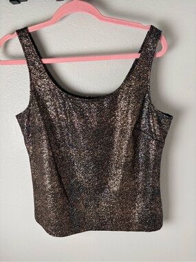 Women's Shimmery Bronze Metallic Glitter Scoop Neck Tank Top Womens Size L